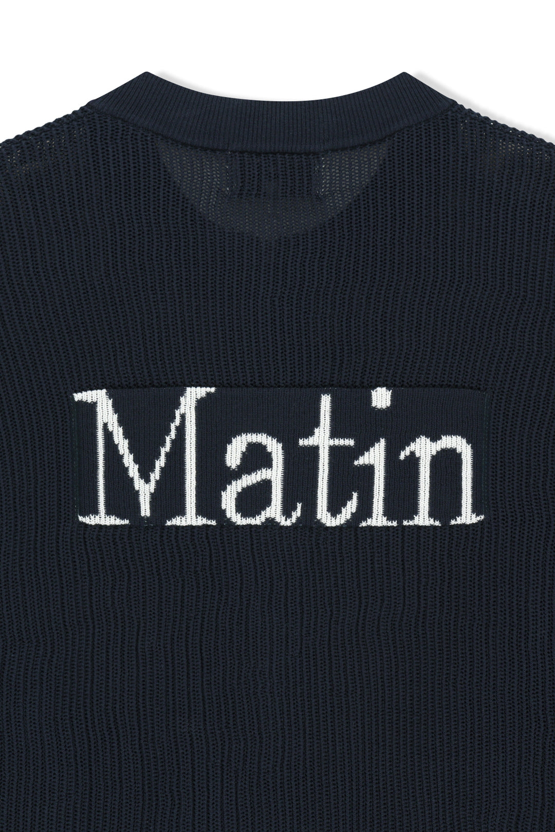 Matin Kim Back Logo Jacquard Mesh Knit Zip — Navy blue