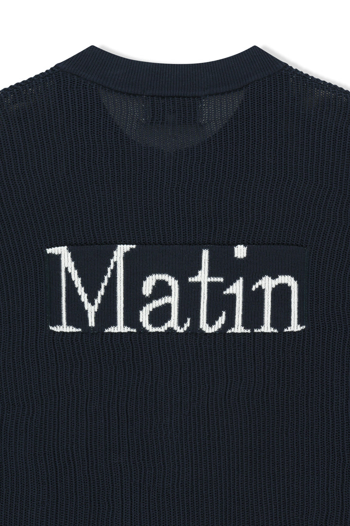 Matin Kim Back Logo Jacquard Mesh Knit Zip — Navy blue