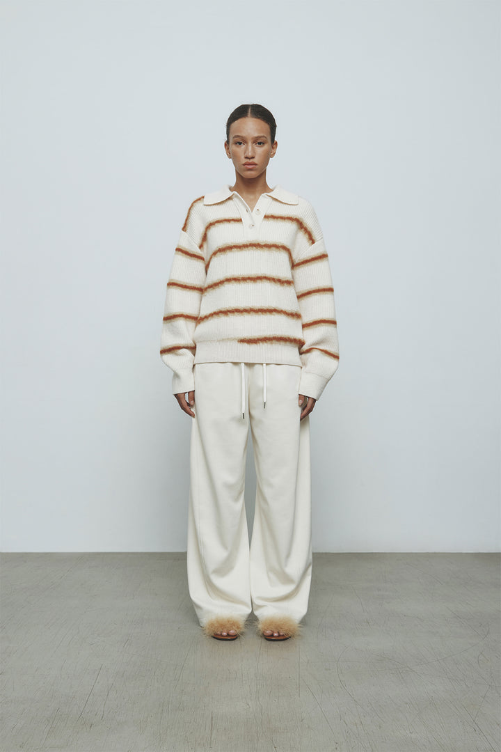 KIMMATIN Hairy Stripe Piqué Knit Top — Ivory