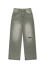 Matin Kim Back Logo Washed Denim Pants — Khaki