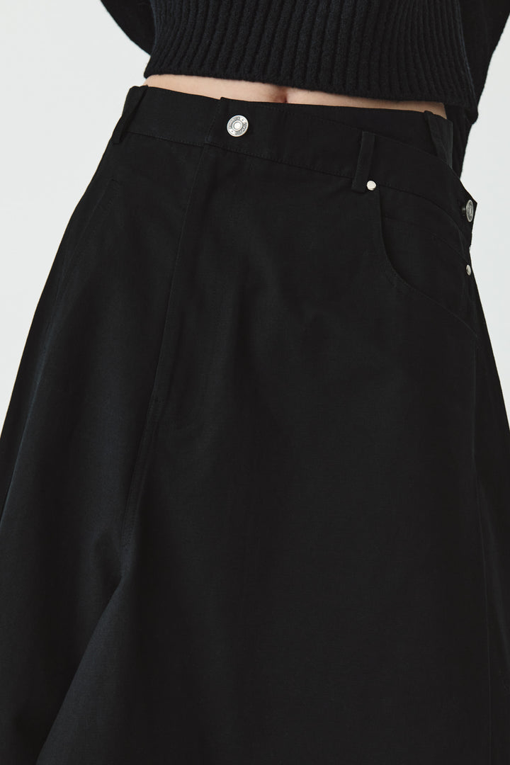 KIMMATIN Unbalance Cotton Flare Skirt — Black