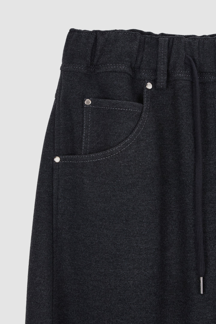 KIMMATIN Blended Wool Curved Banding Pants — Charcoal