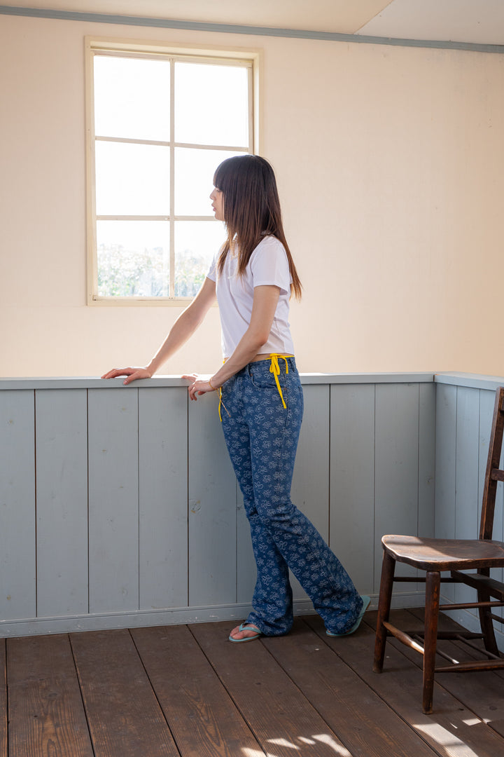 Matin Kim Flower Pattern Flare Denim — Blue