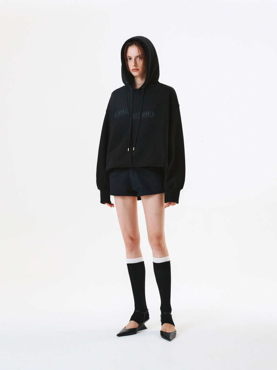 KIMMATIN Blurred Logo Raw Cut Oversize Hoody — Black