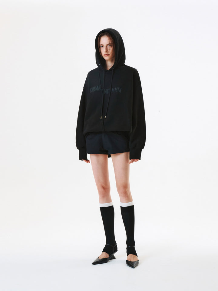 KIMMATIN Blurred Logo Raw Cut Oversize Hoody — Black