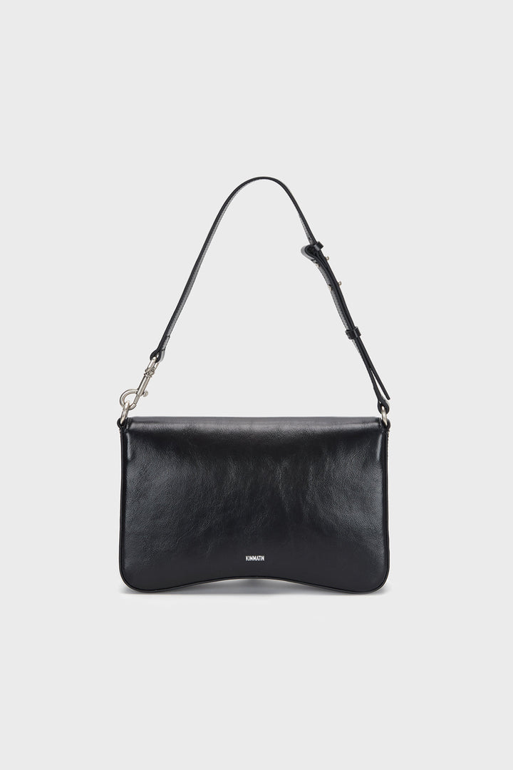 KIMMATIN Bold Buckle Leather Shoulder Bag — Black