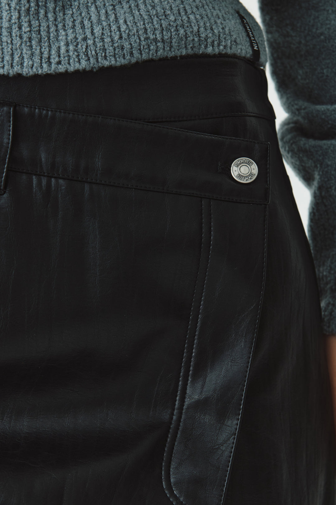 KIMMATIN Faux Leather Midi Wrap Skirt — Black