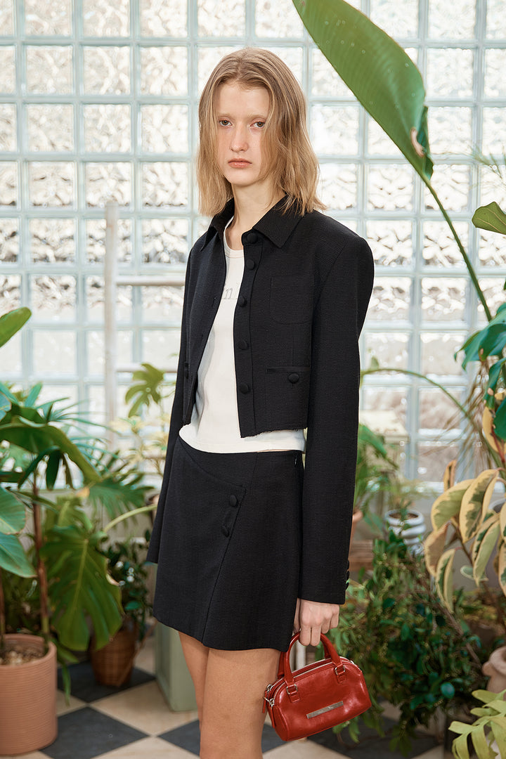 Matin Kim Stripe Herringbone Pocket Crop Jacket — Black