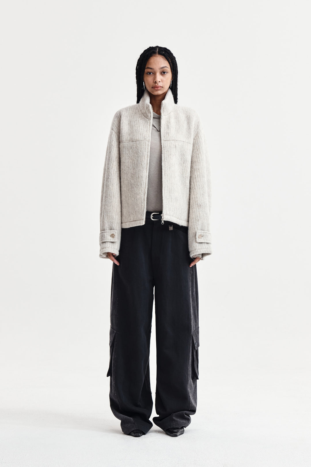 Matin Kim Big Pocket Two-Tone Wide Pants — Charcoal