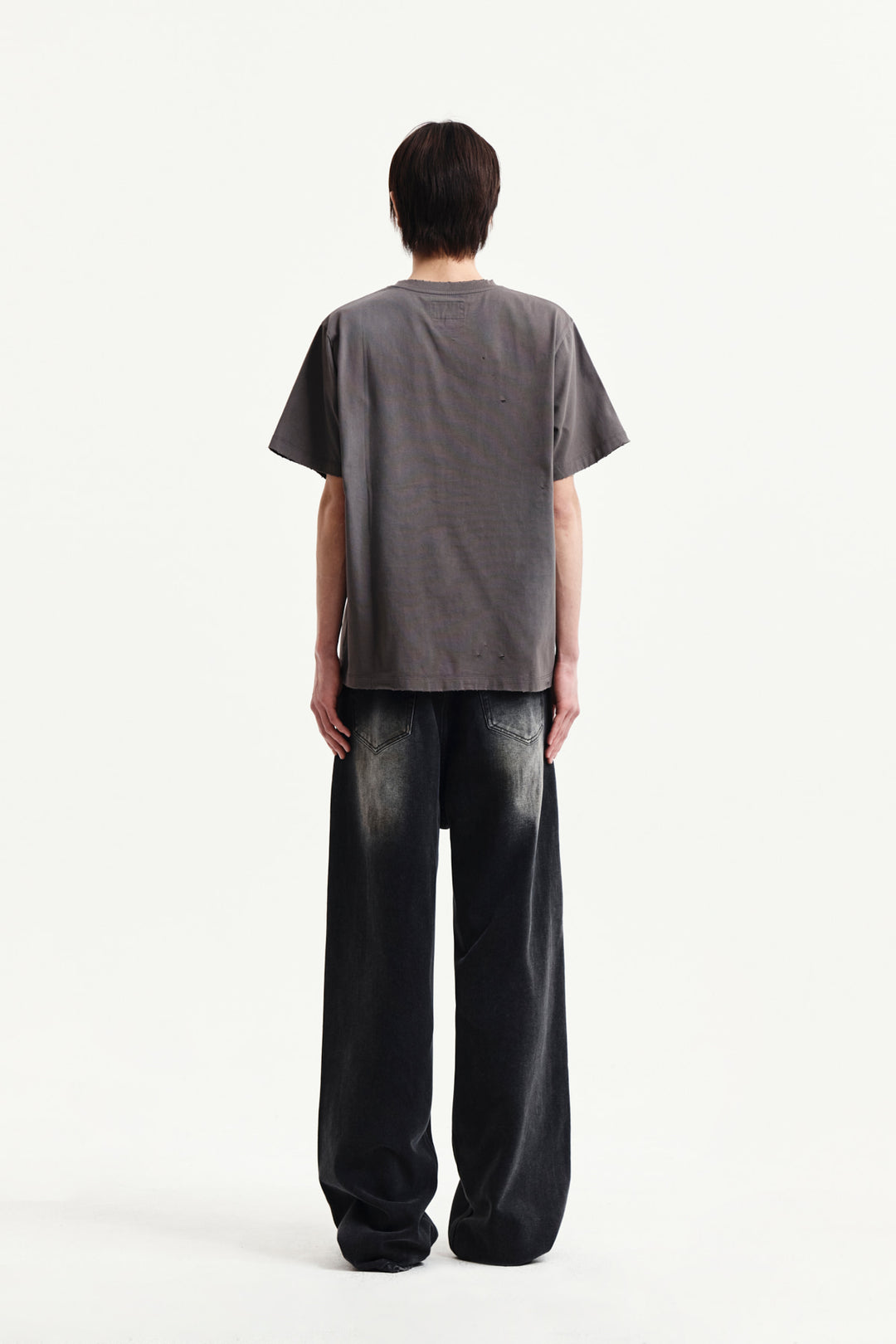 Matin Kim Spray Washed Lettering Damaged Top — Charcoal