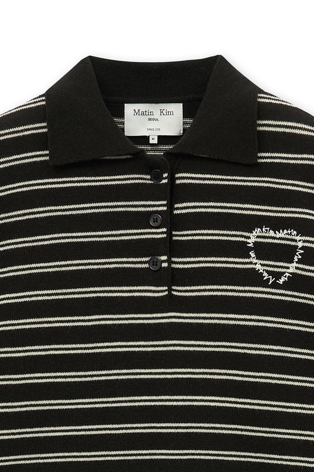 Matin Kim Heart Logo Collar Striped Pullover — Brown