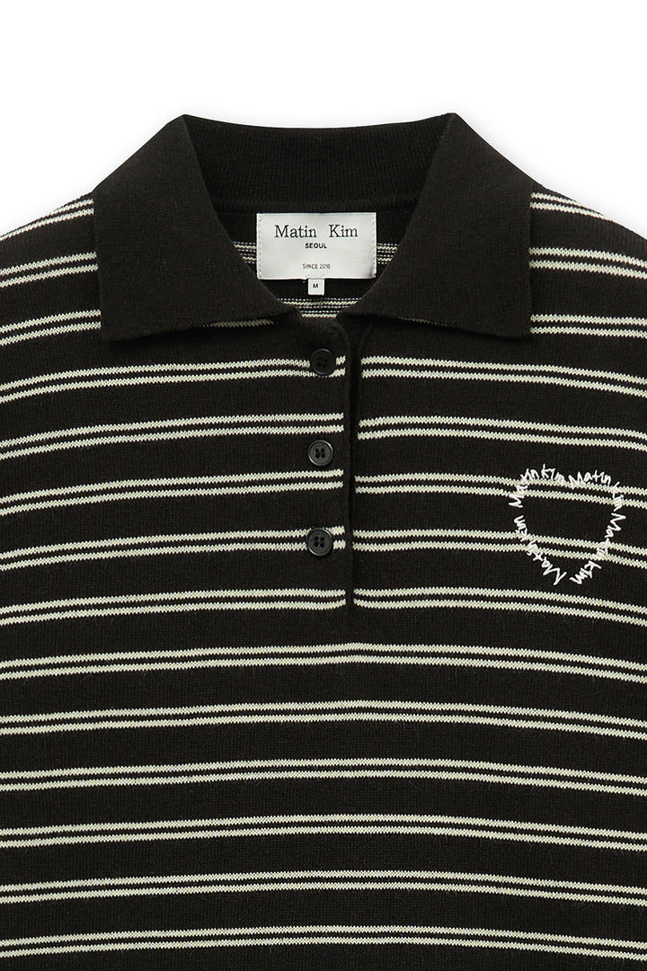 Matin Kim Heart Logo Collar Striped Pullover — Brown