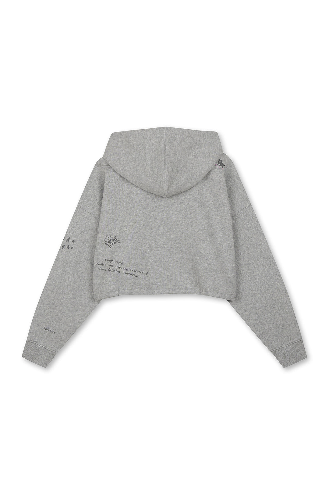 Matin Kim Graffiti Artwork Crop Hoody Zip Up — Gray
