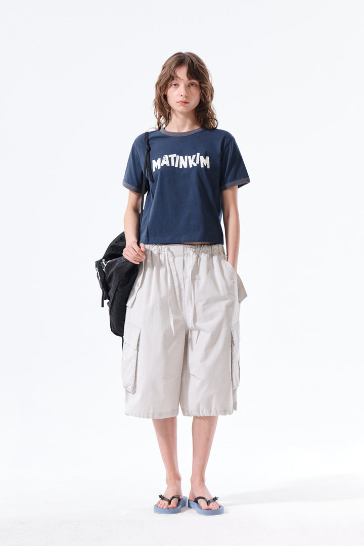Matin Kim Logo Ringer Crop Top — Navy blue