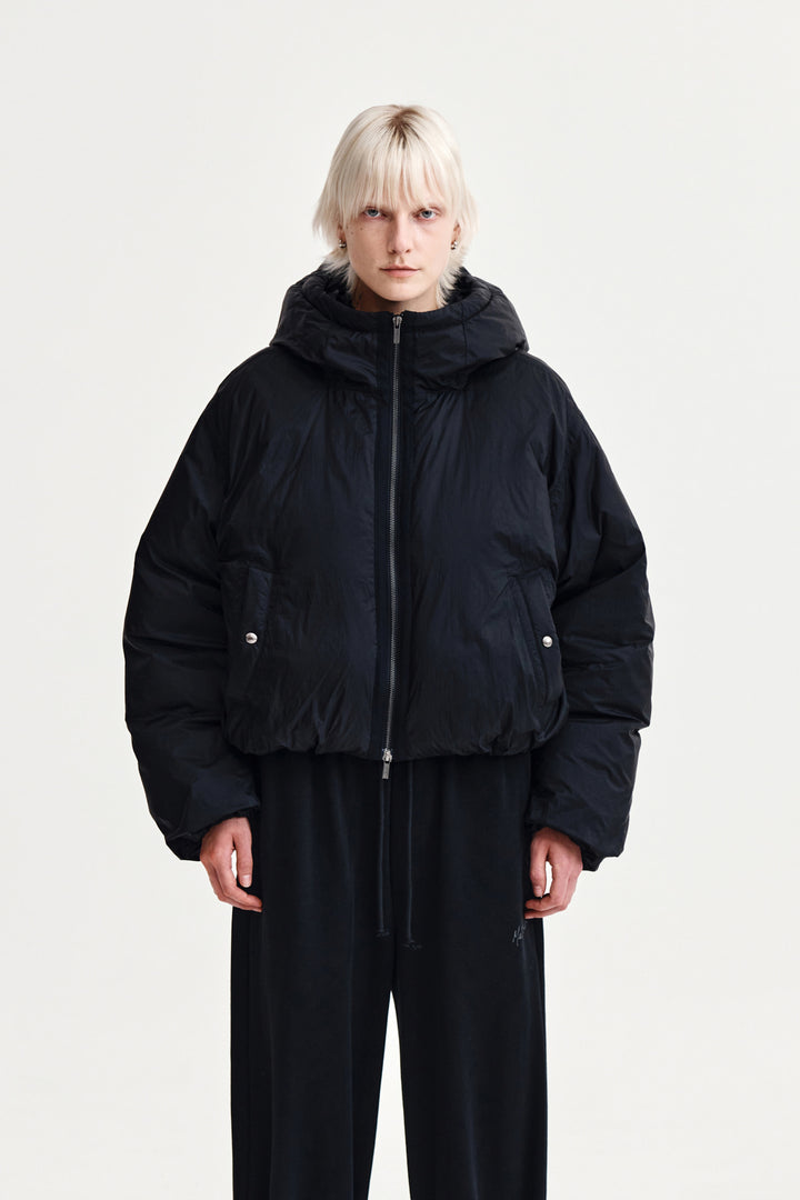 Matin Kim Back Logo Hoody Short Down Jumper — Black