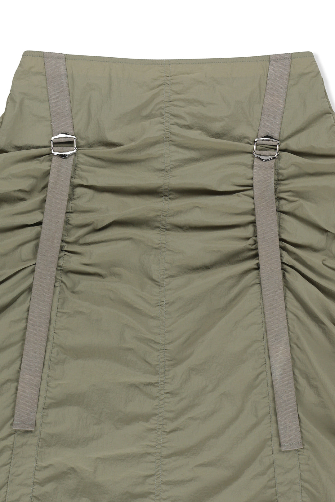 Matin Kim Nylon Shirring Midi Skirt — Khaki