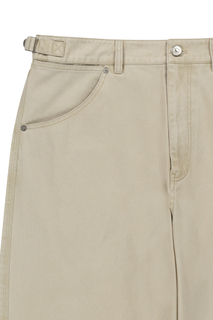 Matin Kim Side Tab Washed Cotton Pants — Beige