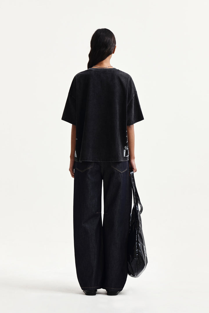 Matin Kim Vintage Graffiti Artwork Top — Black