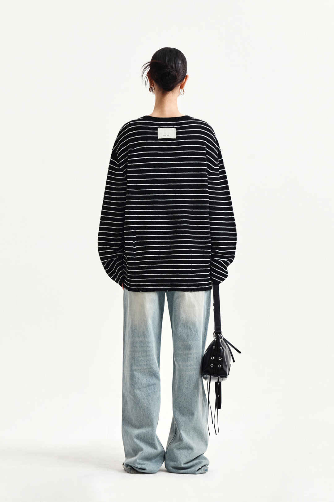 Matin Kim Stripe Damaged Loose Pullover — Black