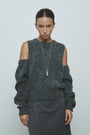 KIMMATIN Bolero Layered Cable Knit Pullover — Charcoal