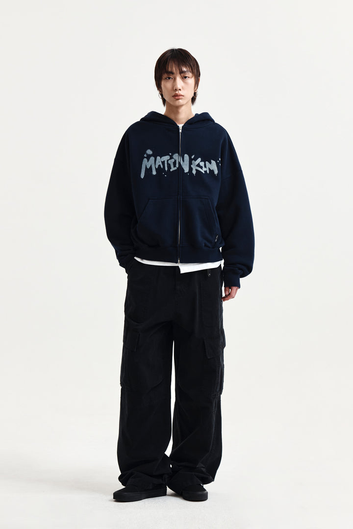 Matin Kim Graffiti Logo Zip Hoodie — Navy blue