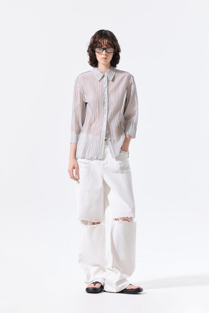 Matin Kim Raw Edge Crinkle Blouse — Light Grey