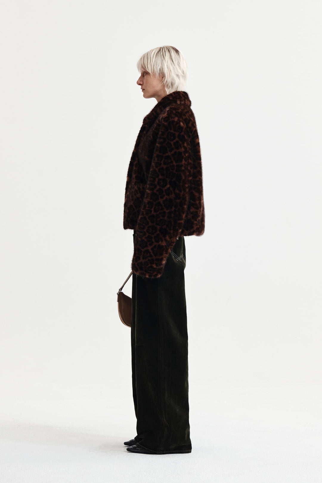 Matin Kim Leopard Fur Crop Jacket — Brown