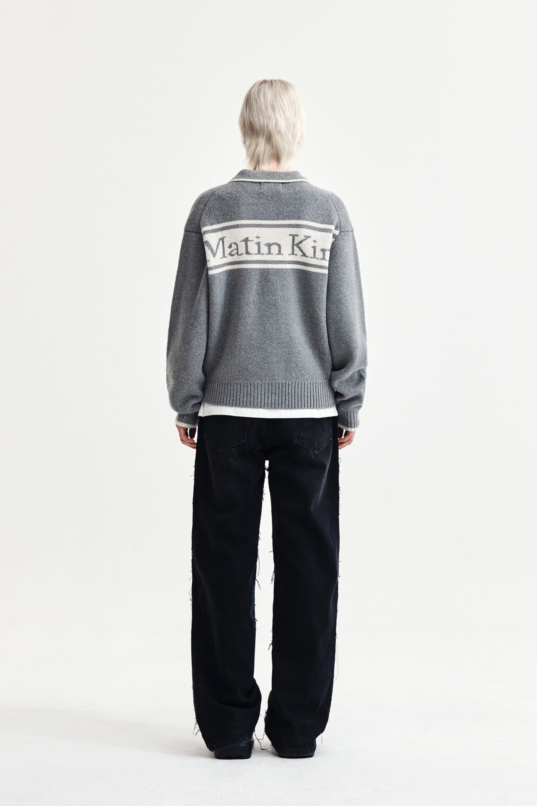 Matin Kim Back Logo Collar Knit Top — Gray
