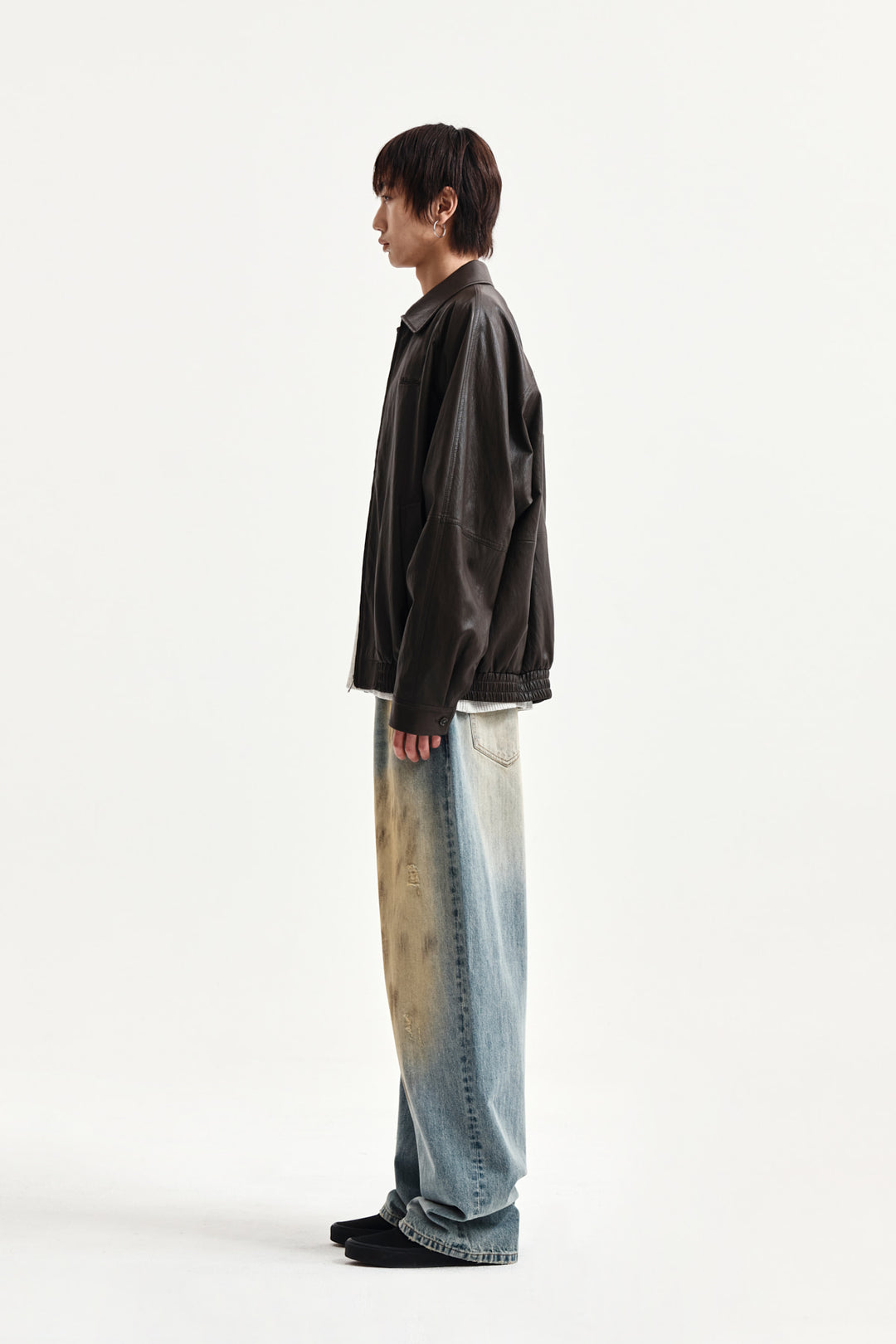 Matin Kim Small Logo Faux Leather Zip-Up — Brown