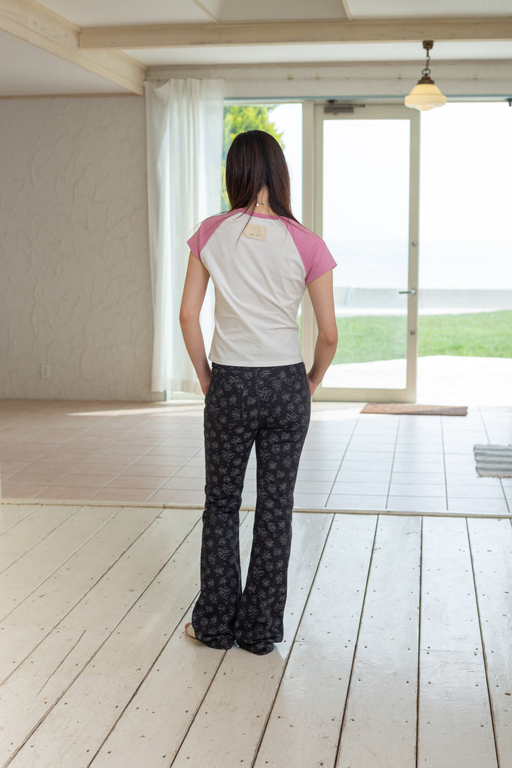 Matin Kim Flower Stitch Raglan Logo Top — Pink