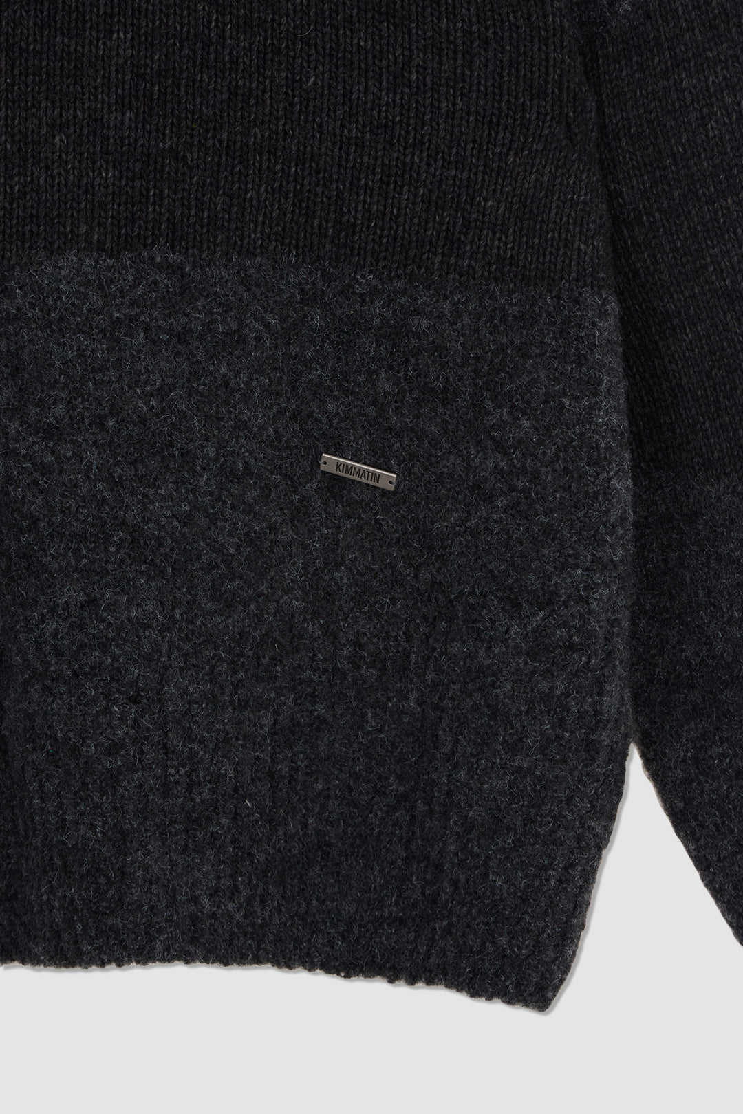 KIMMATIN Color Mix Unbalance Knit Hoody — Charcoal