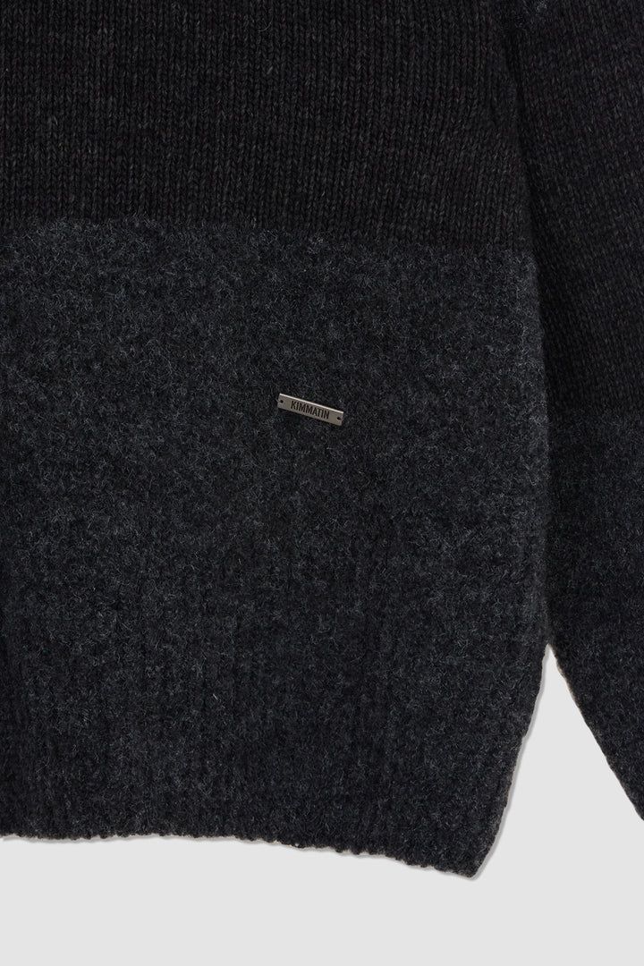 KIMMATIN Color Mix Unbalance Knit Hoody — Charcoal