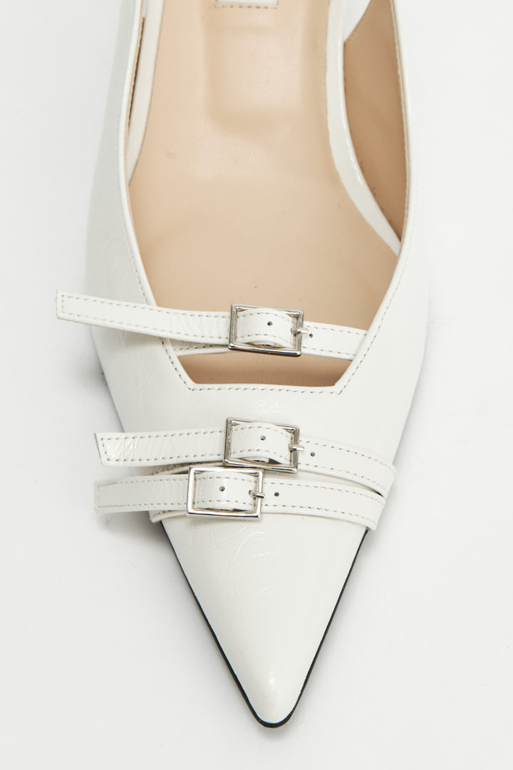 KIMMATIN Buckle Stiletto Sling Back Heels — Ivory