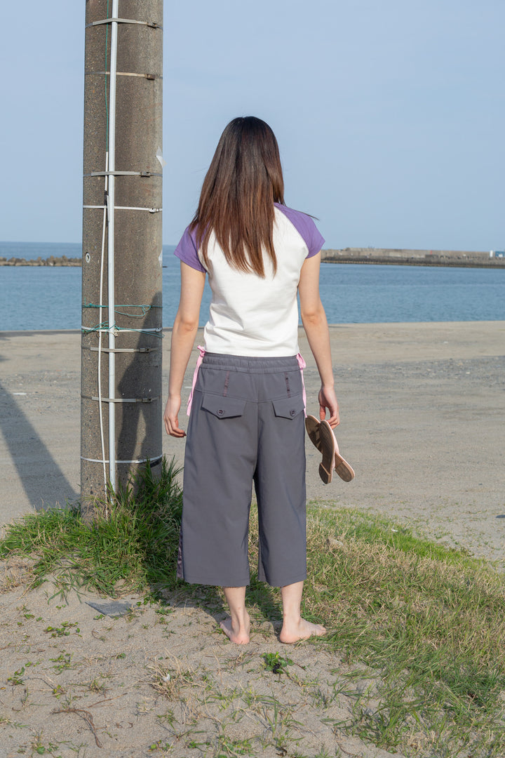 Matin Kim Flower Stitch Raglan Logo Top — Purple