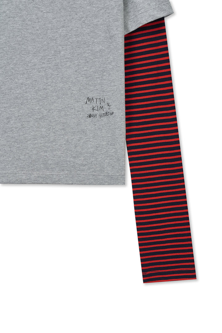 Matin Kim Graffiti Logo Stripe Layered Top — Gray