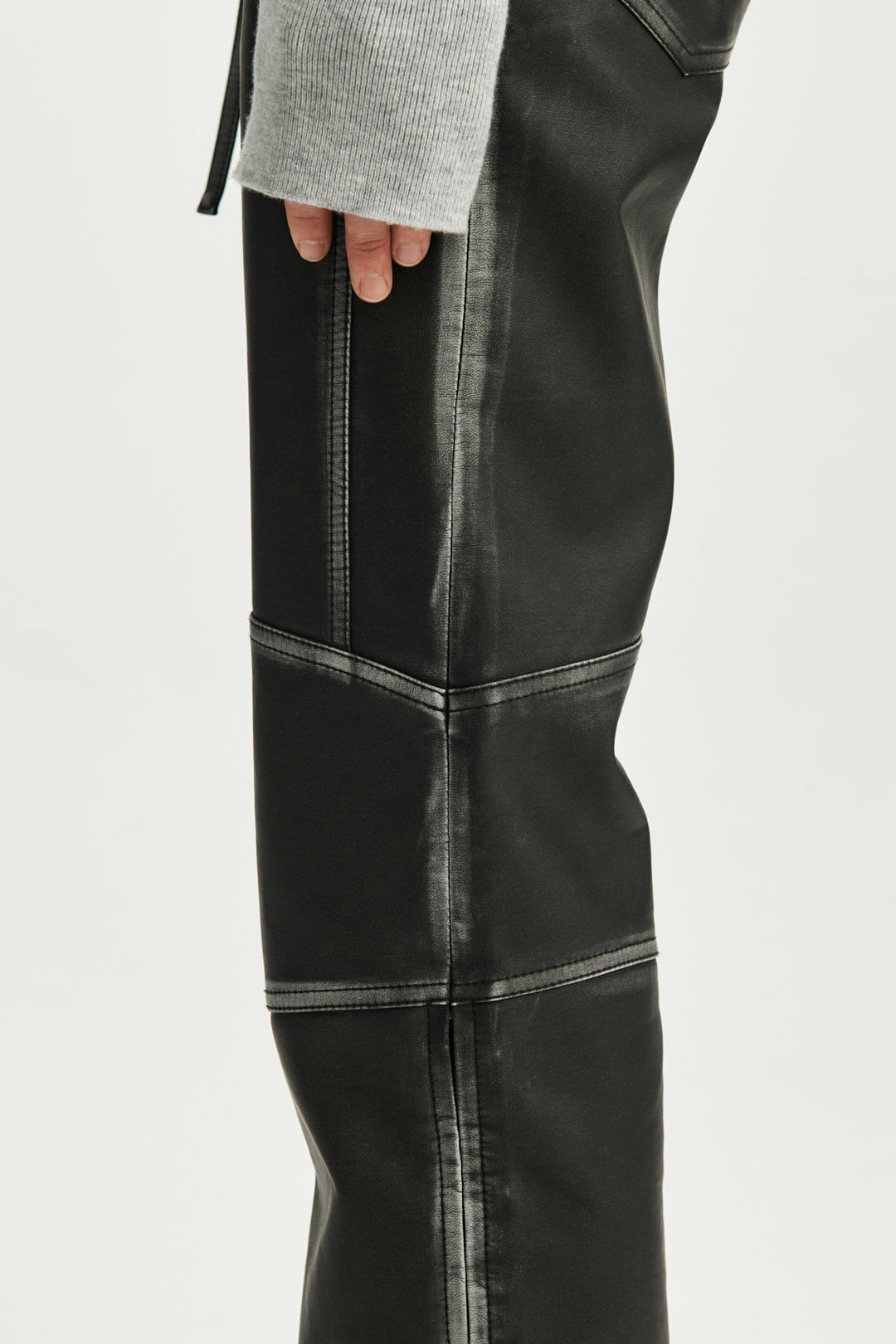 KIMMATIN Belted Vintage Faux Leather Pants — Black