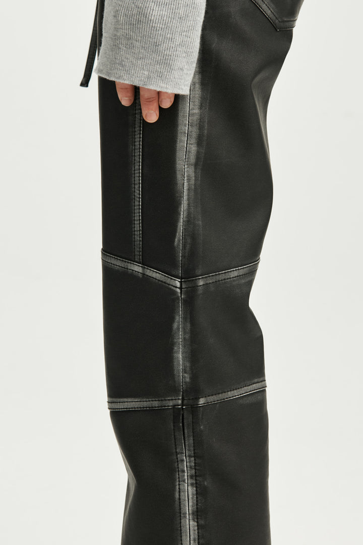 KIMMATIN Belted Vintage Faux Leather Pants — Black