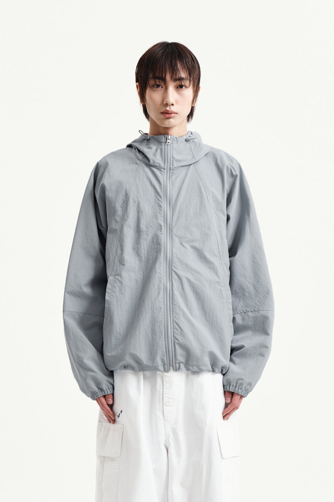 Matin Kim Back Logo Hoody Wind Breaker — Light Grey