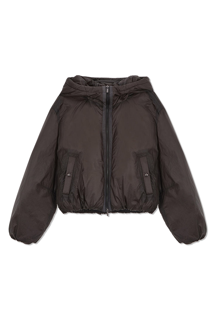 Matin Kim Back Logo Hoody Short Down Jumper — Charcoal