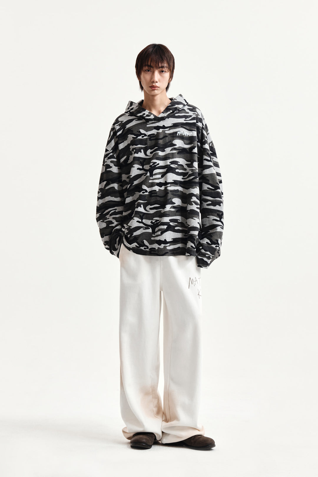 Matin Kim Typo Artwork Camouflage Hoody — Khaki