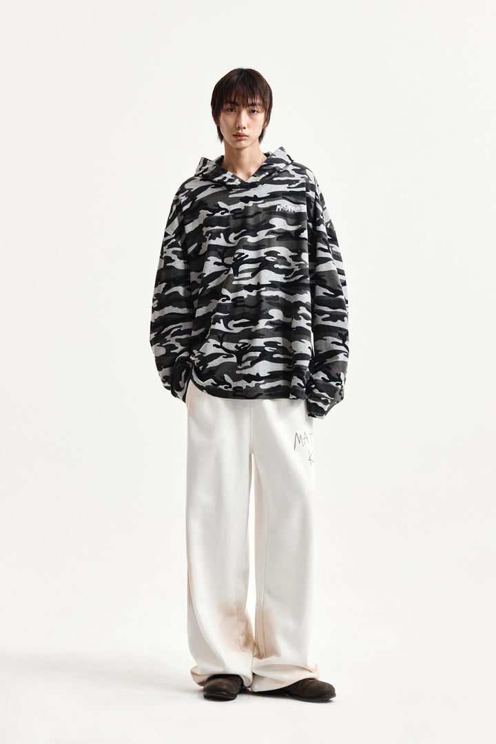 Matin Kim Typo Artwork Camouflage Hoody — Khaki
