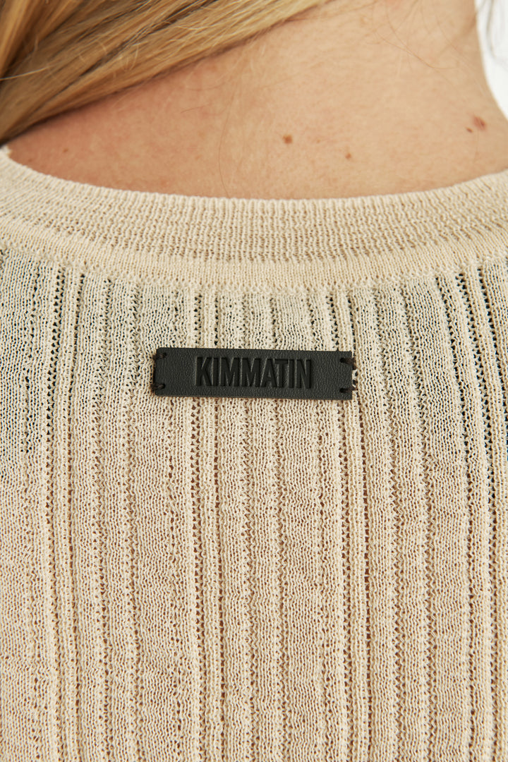 KIMMATIN Sheer Half Sleeve Knit Top — Ivory