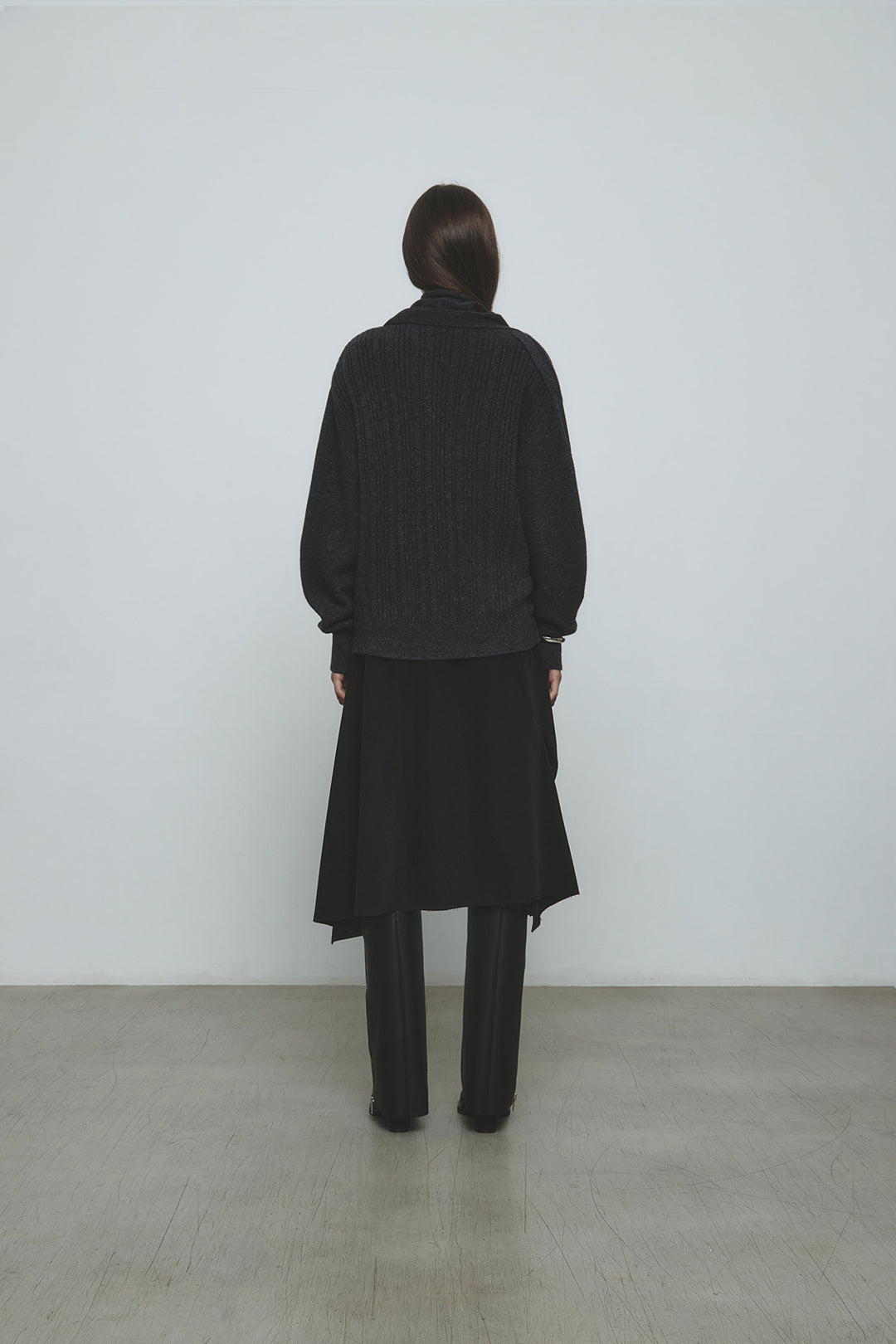 KIMMATIN Asymmetric Wrap Midi Skirt — Black