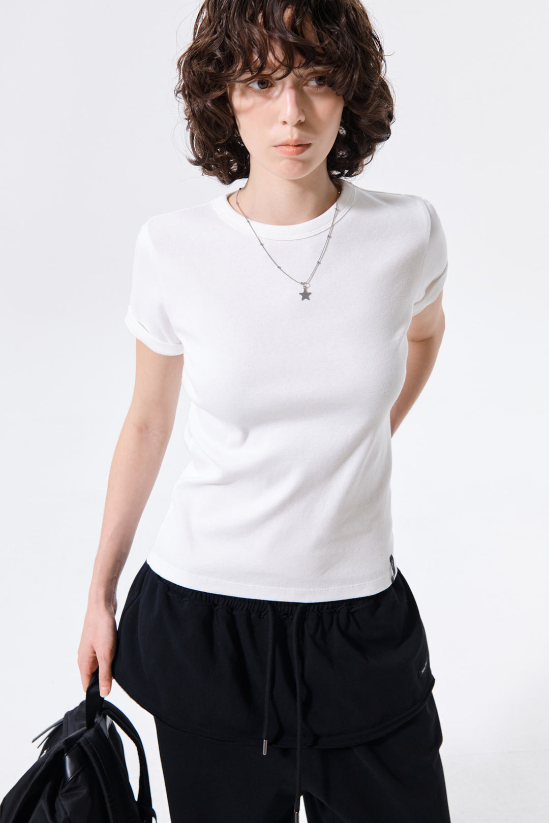 Matin Kim Label Detail Slim Fit Top — Ivory