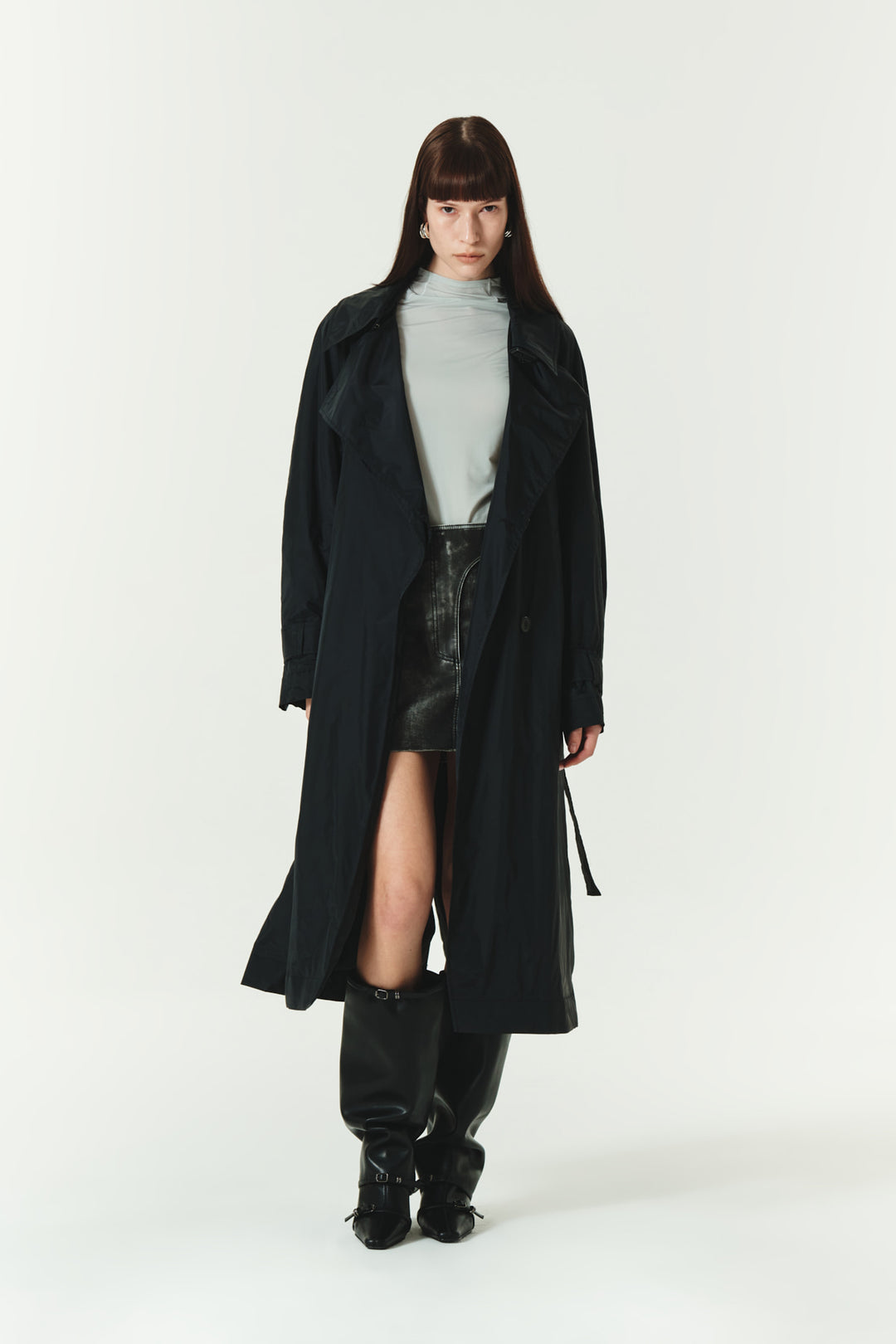 KIMMATIN Raglan Belted Nylon Trench Coat — Black