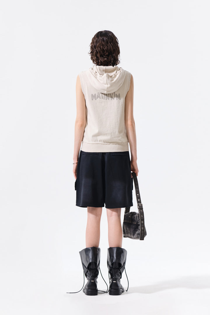 Matin Kim Vintage Washed Terry Cargo Shorts — Black