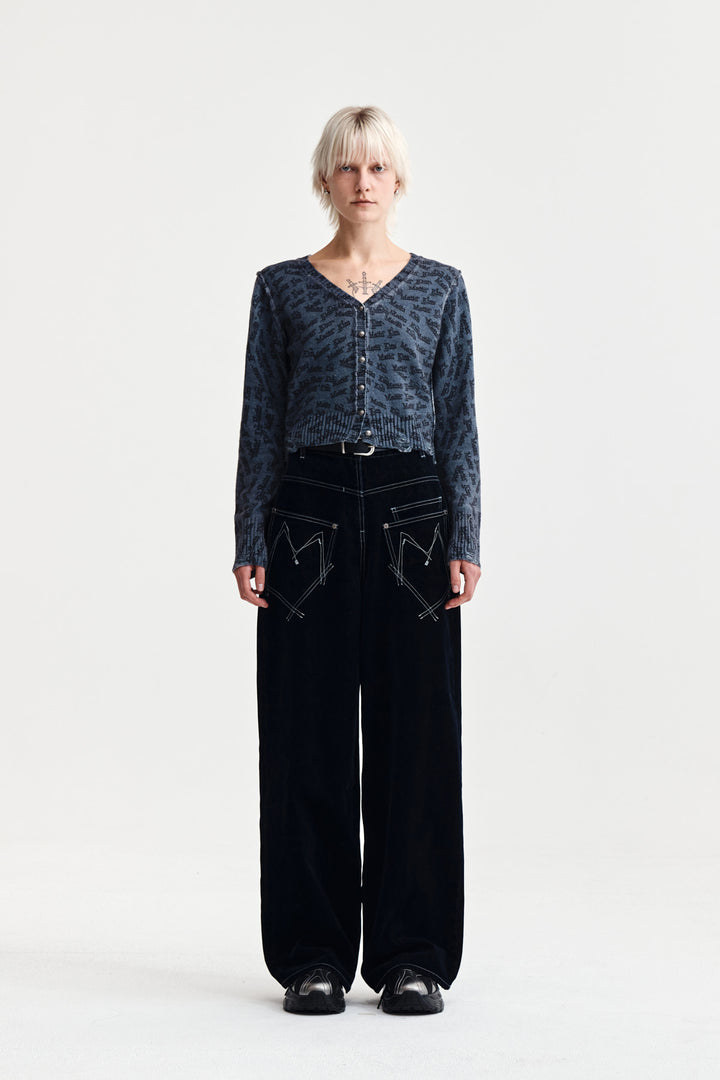 Matin Kim Reverse Velvet Wide Denim — Navy blue