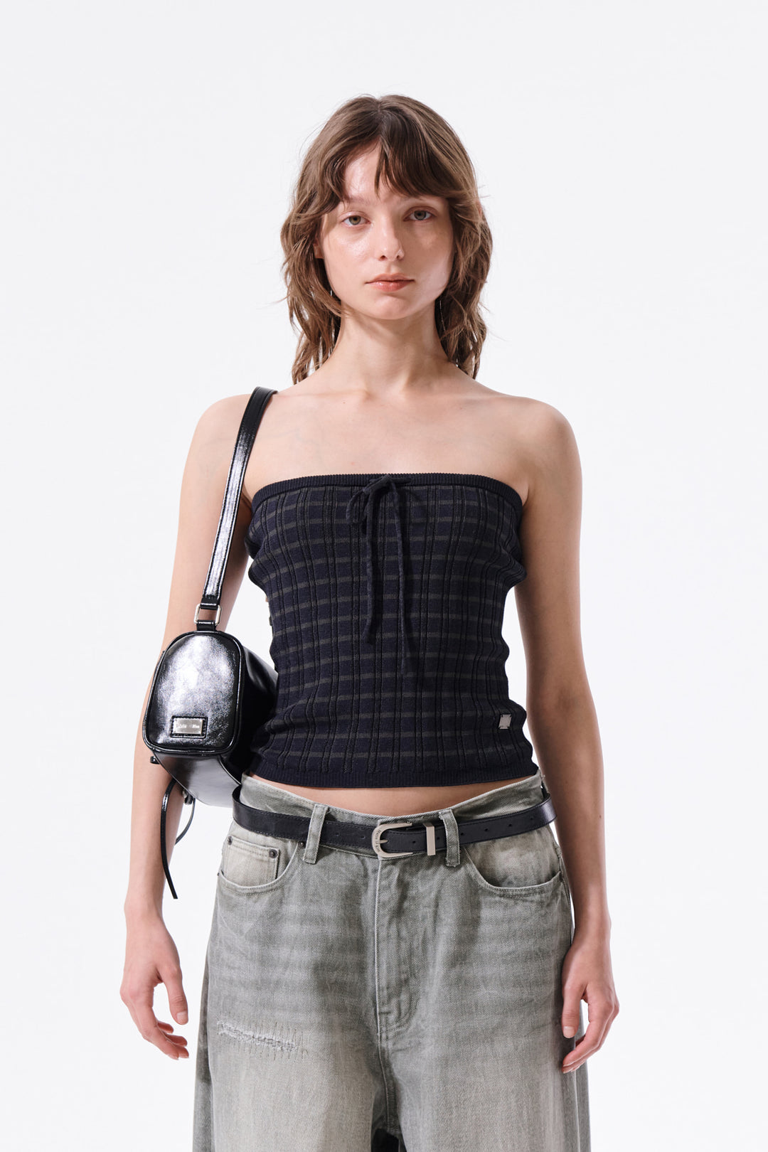 Matin Kim Stripe Knit Tube Top — Navy blue