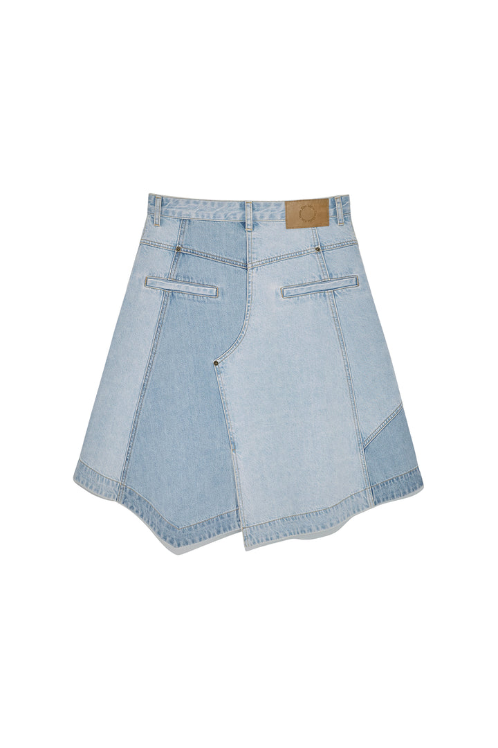 Matin Kim Denim Mixed Flare Skirt — Light Blue