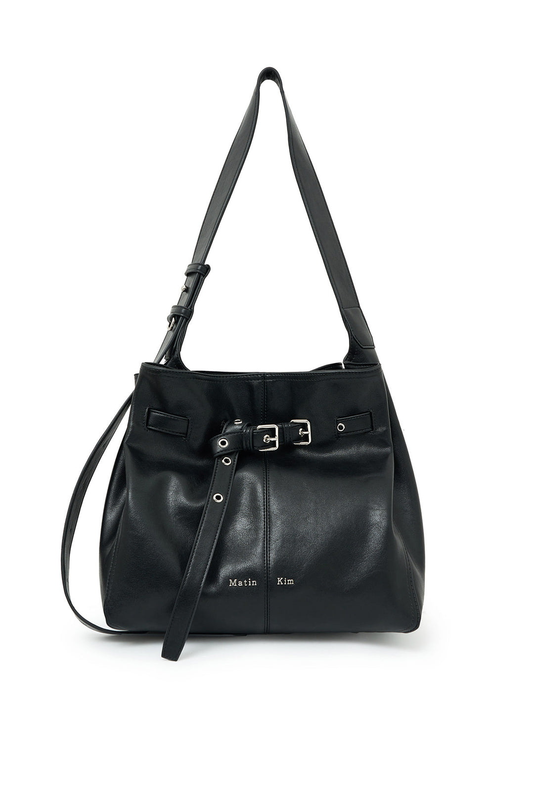 Matin Kim Belted Volunn Mid Bucket Bag — Black